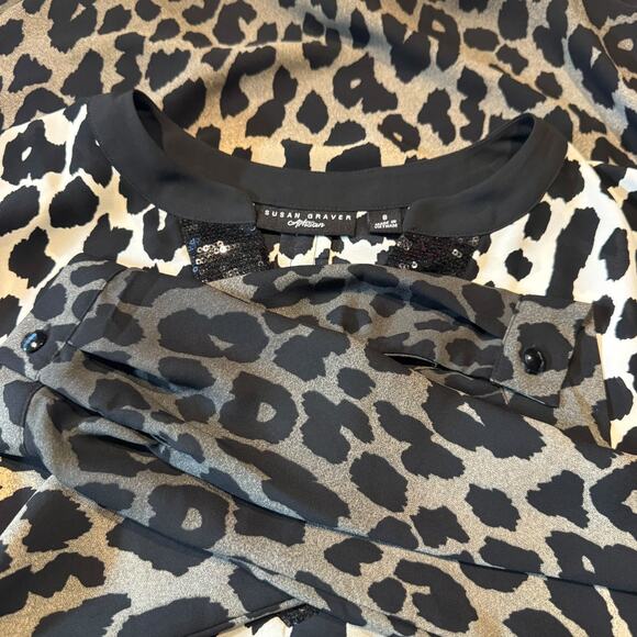 Susan Graver Long Sleeve Tunic Sequin Leopard Black Gray Tan 8 - Picture 6 of 8